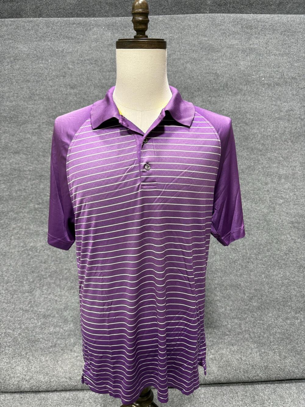 Greg Norman For Tasso Elba Polo Shirt Mens Large Purple Striped PlayDry Golf Top